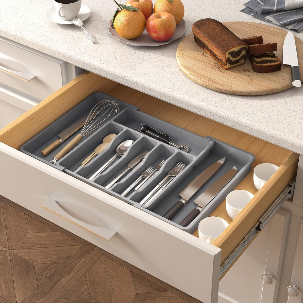 Organizador de Cubiertos Extensible 8 Compartimientos Gris