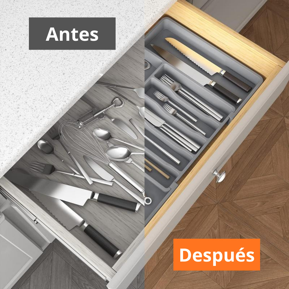 Organizador de Cubiertos Extensible 8 Compartimientos Gris