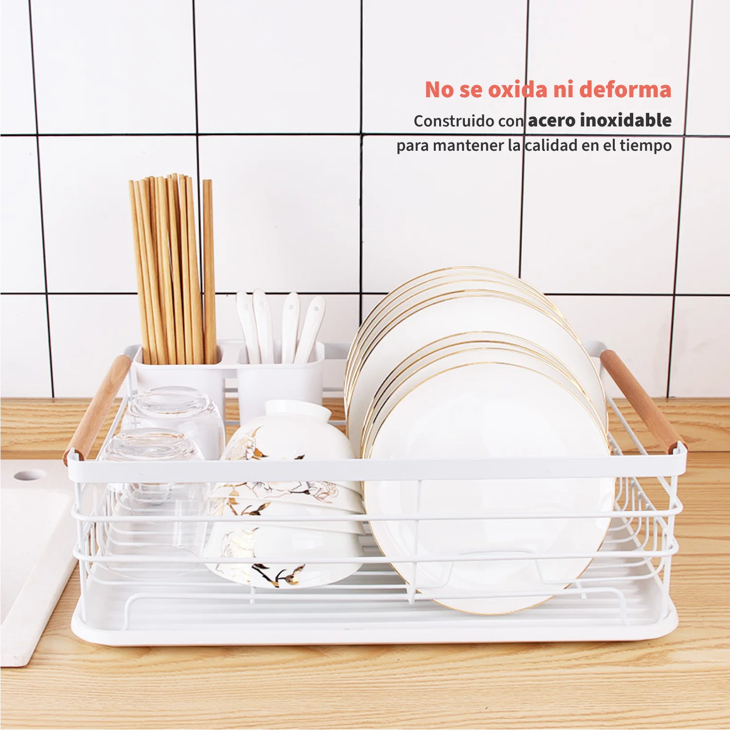 Secaplatos Escurridor 1 Nivel Acero Inox Blanco