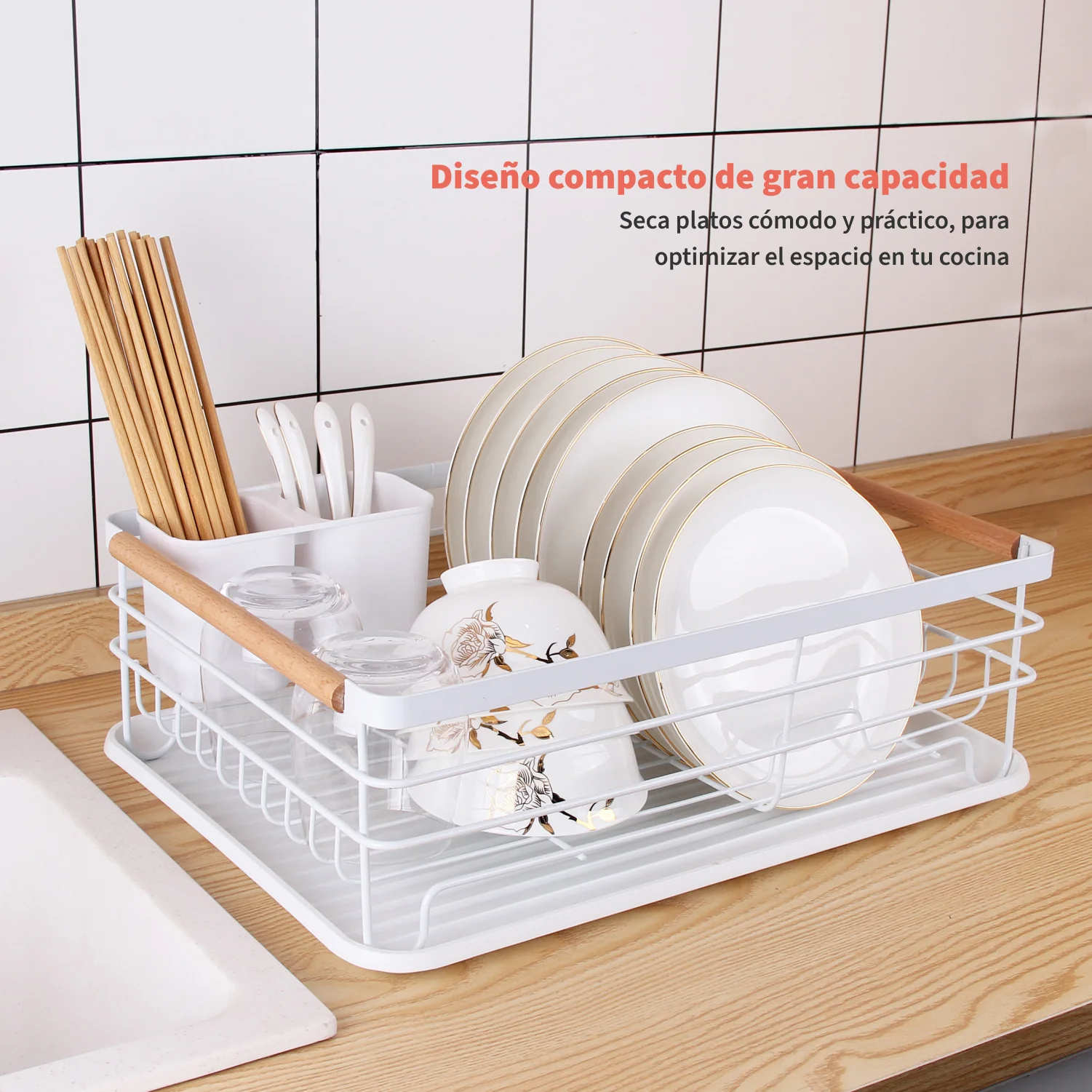 Secaplatos Escurridor 1 Nivel Acero Inox Blanco