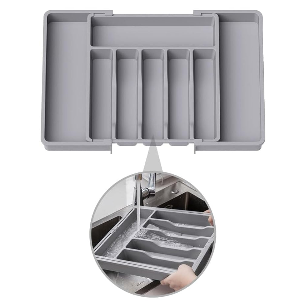 Organizador de Cubiertos Extensible 8 Compartimientos Gris