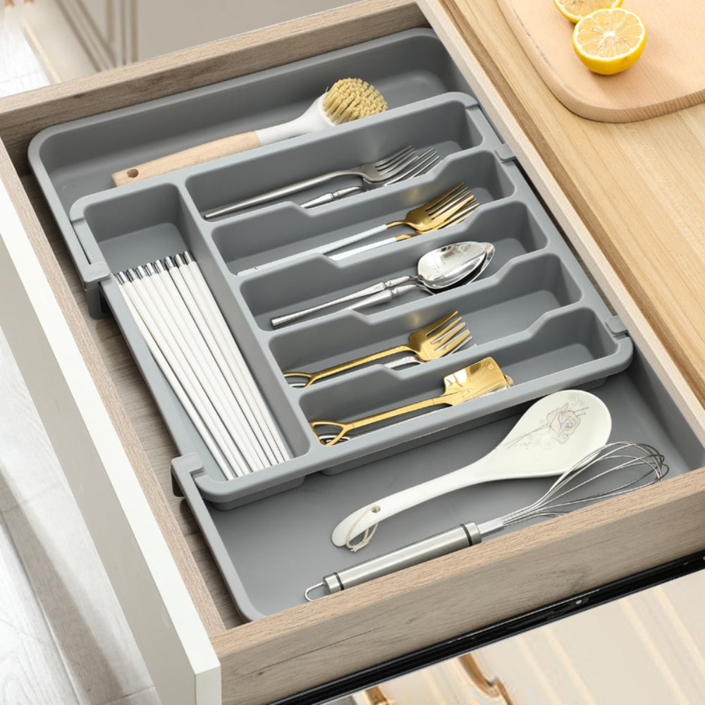 Organizador de Cubiertos Extensible 8 Compartimientos Gris