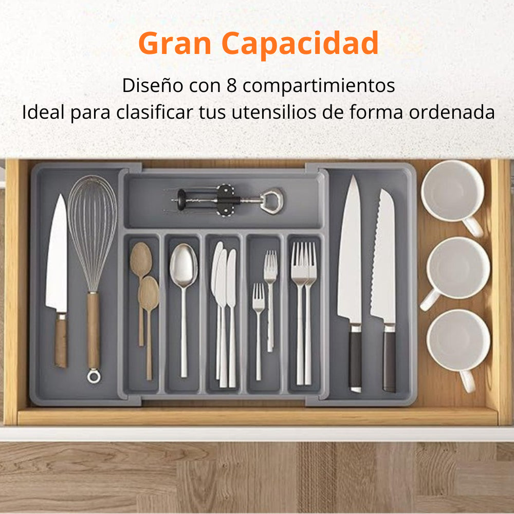 Organizador de Cubiertos Extensible 8 Compartimientos Gris