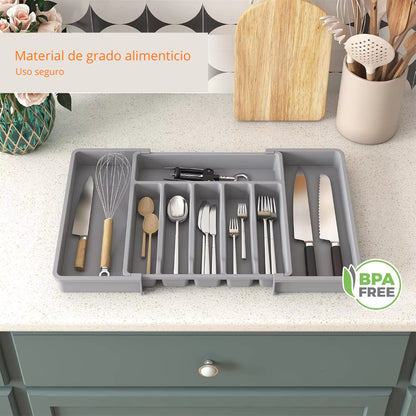 Organizador de Cubiertos Extensible 8 Compartimientos Gris