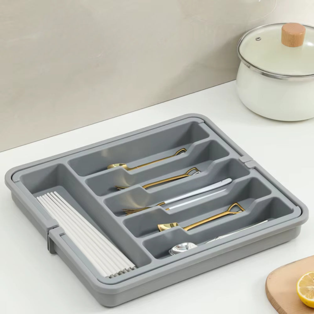 Organizador de Cubiertos Extensible 8 Compartimientos Gris
