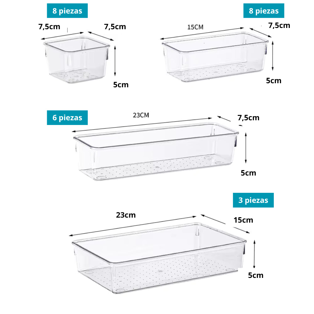 Set de 25 Organizadores Transparentes para Cajones