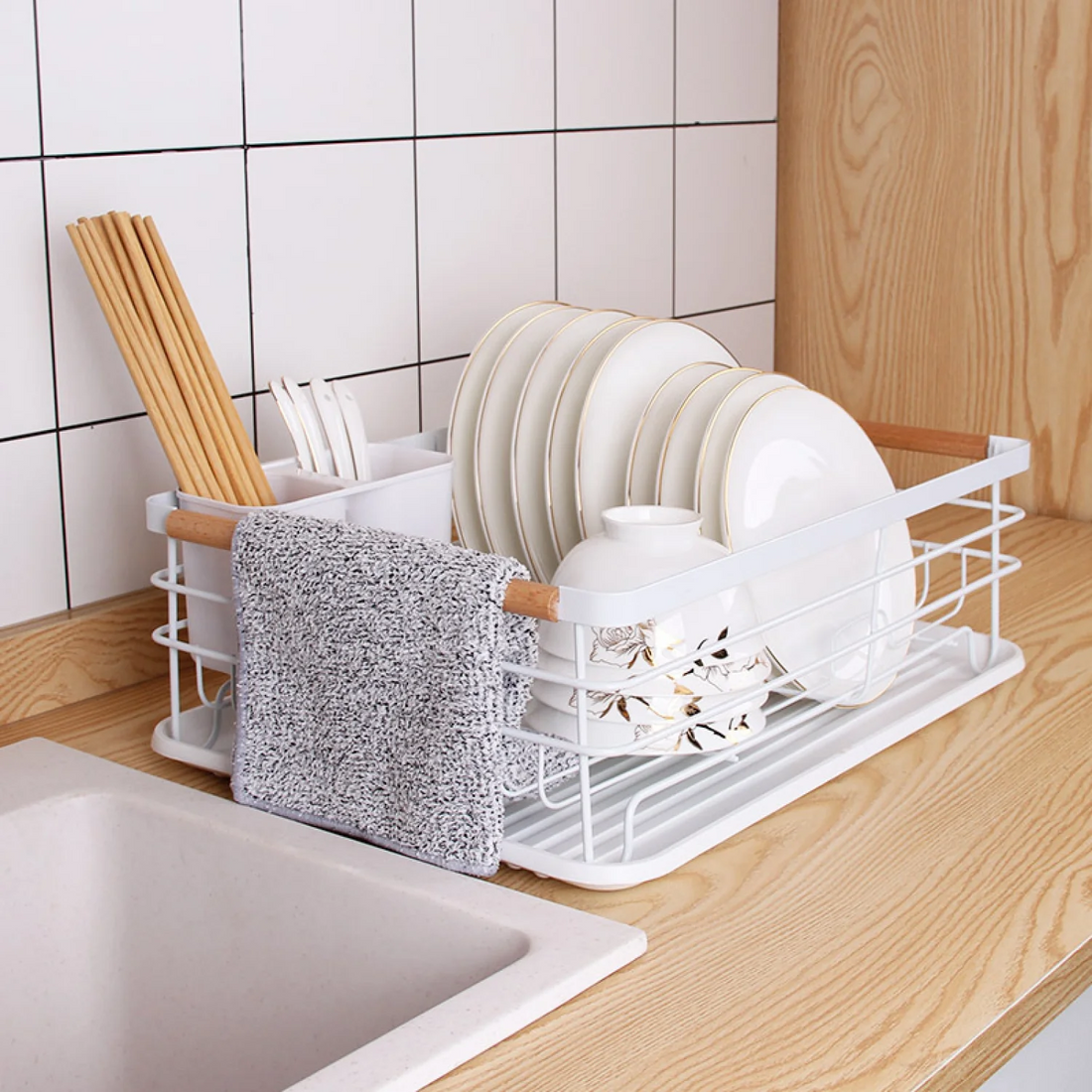 Secaplatos Escurridor 1 Nivel Acero Inox Blanco