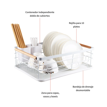 Secaplatos Escurridor 1 Nivel Acero Inox Blanco