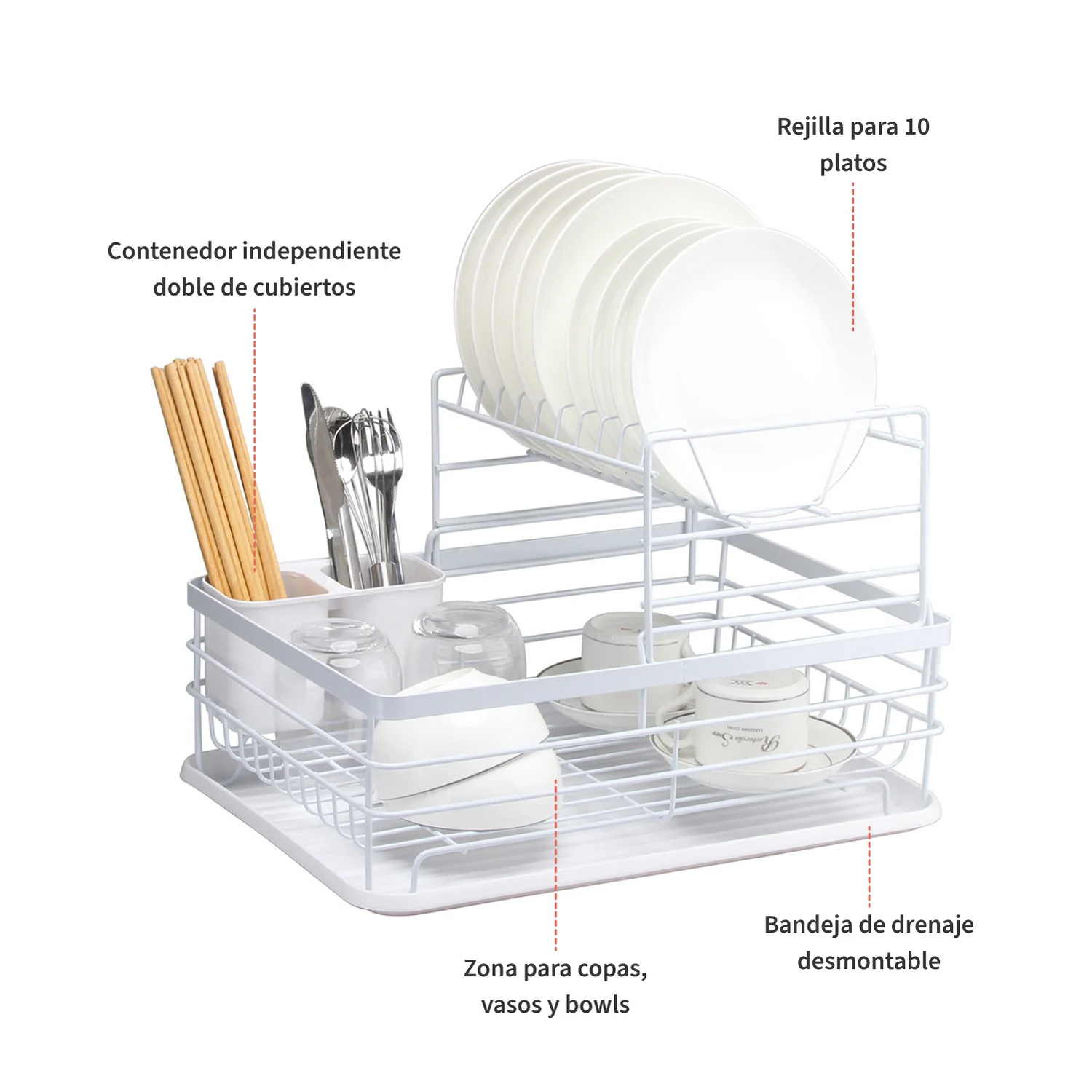 Secaplatos Escurridor 2 Niveles Acero Inox Blanco