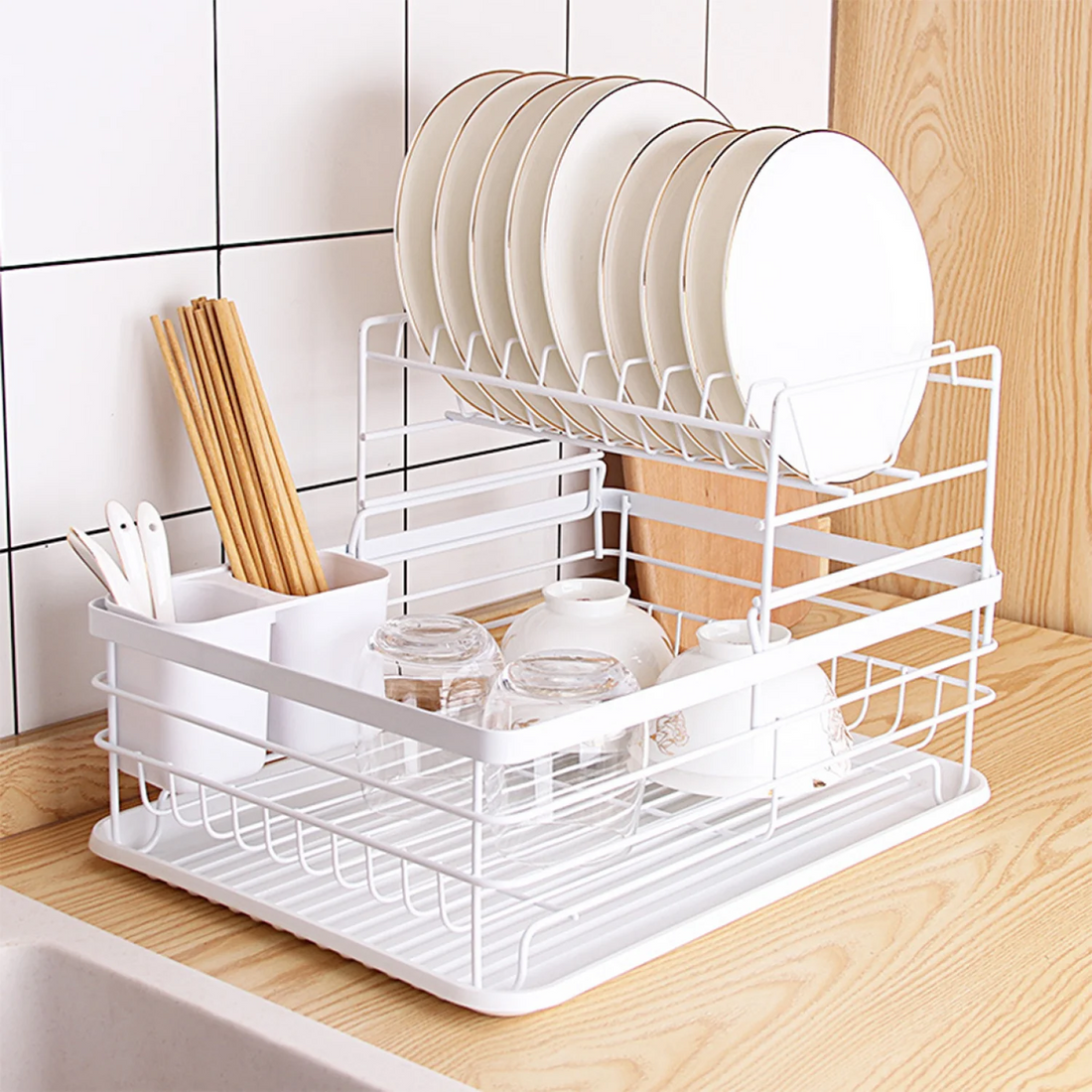 Secaplatos Escurridor 2 Niveles Acero Inox Blanco