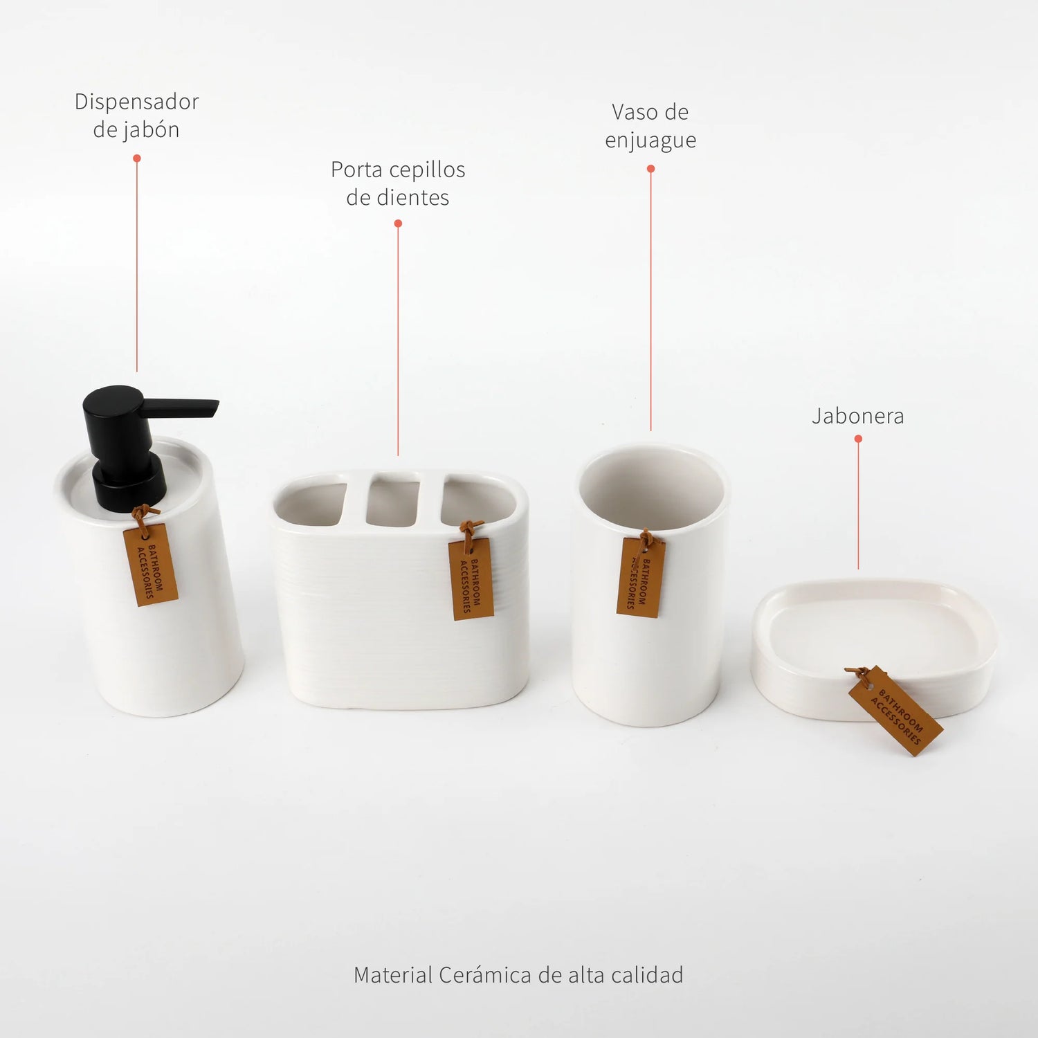 Set Accesorios de Baño 4pcs Cerámica Color Blanco
