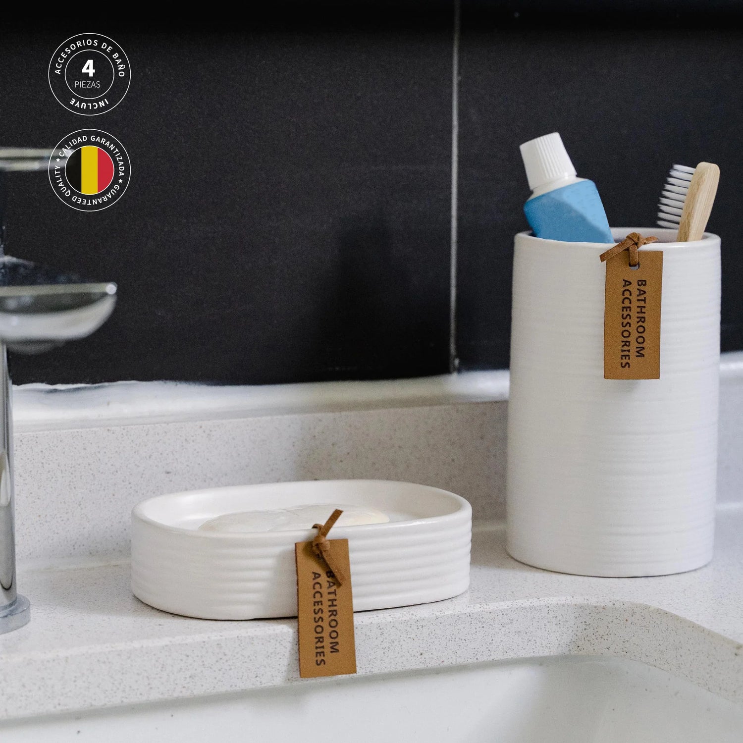 Set Accesorios de Baño 4pcs Cerámica Color Blanco